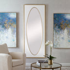 Grand miroir sur pied – Blanc et feuille d'or, design classique élégant, 32×80"