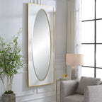 Grand miroir sur pied – Blanc et feuille d'or, design classique élégant, 32×80"