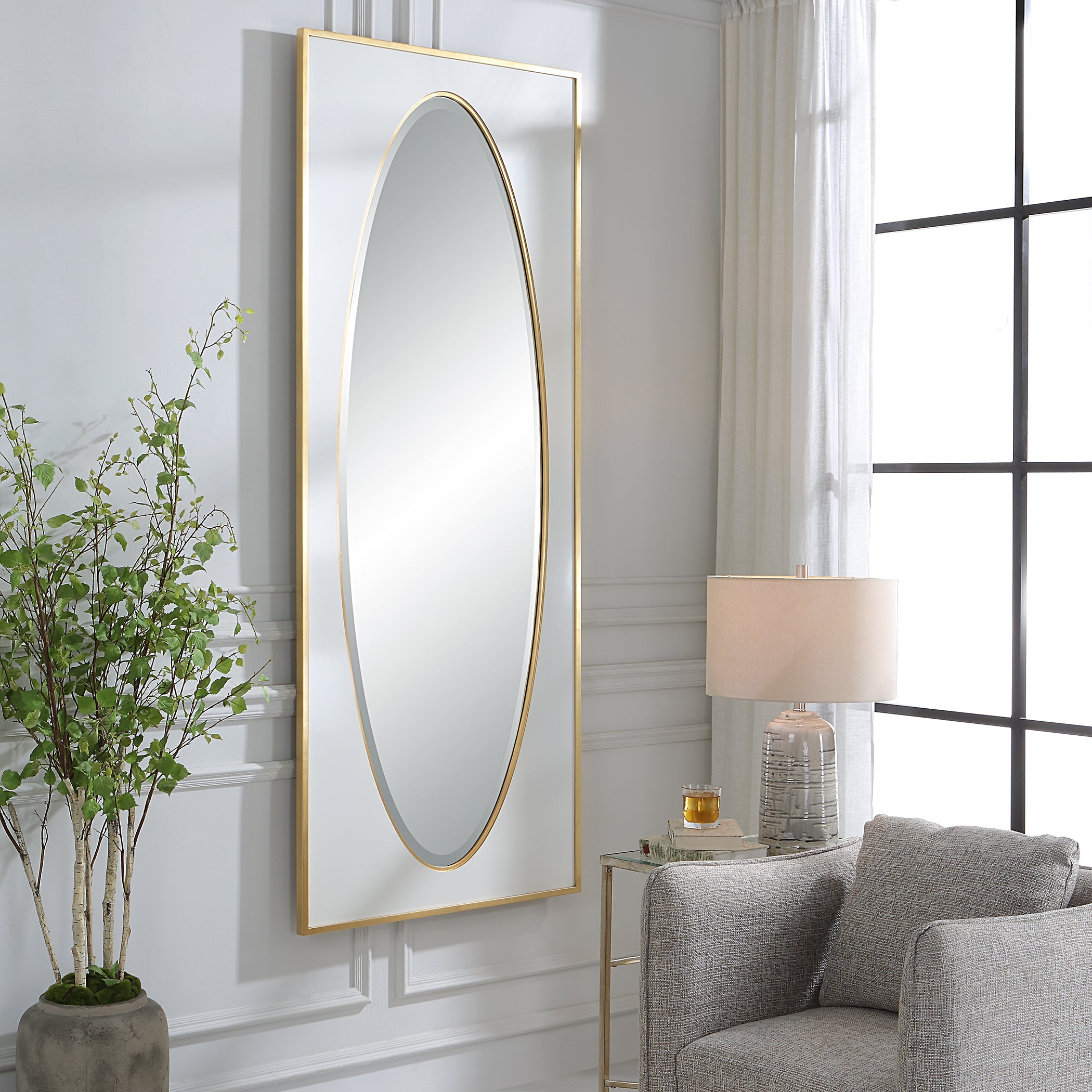 Danbury White & Gold Leaf Tall Mirror – Classic Elegant Design