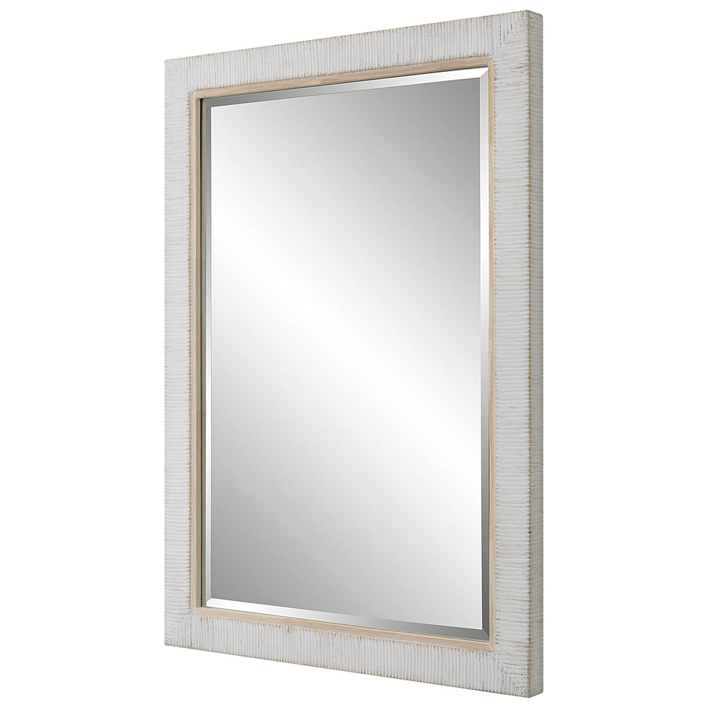 Cape Whitewashed Rattan Mirror – Coastal Style, Oak Inner Liner