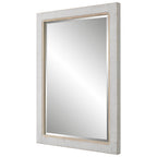 Miroir en rotin Coastal – Cadre blanchi, Doublure intérieure en chêne, Biseau de 3,2 cm