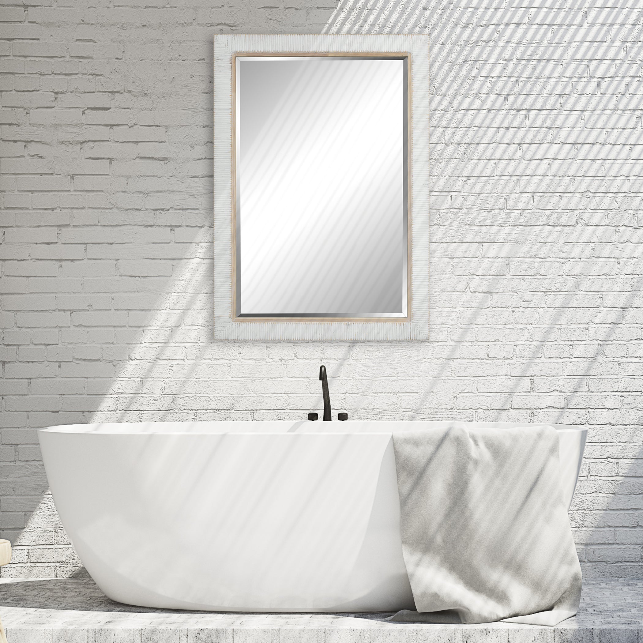 Cape Whitewashed Rattan Mirror – Coastal Style, Oak Inner Liner