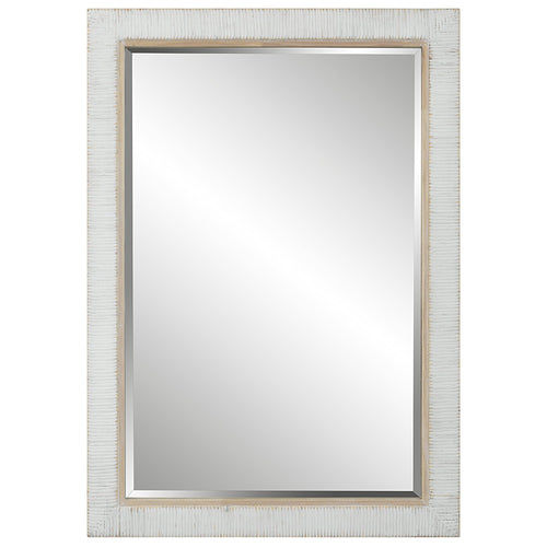Miroir en rotin Coastal – Cadre blanchi, Doublure intérieure en chêne, Biseau de 3,2 cm