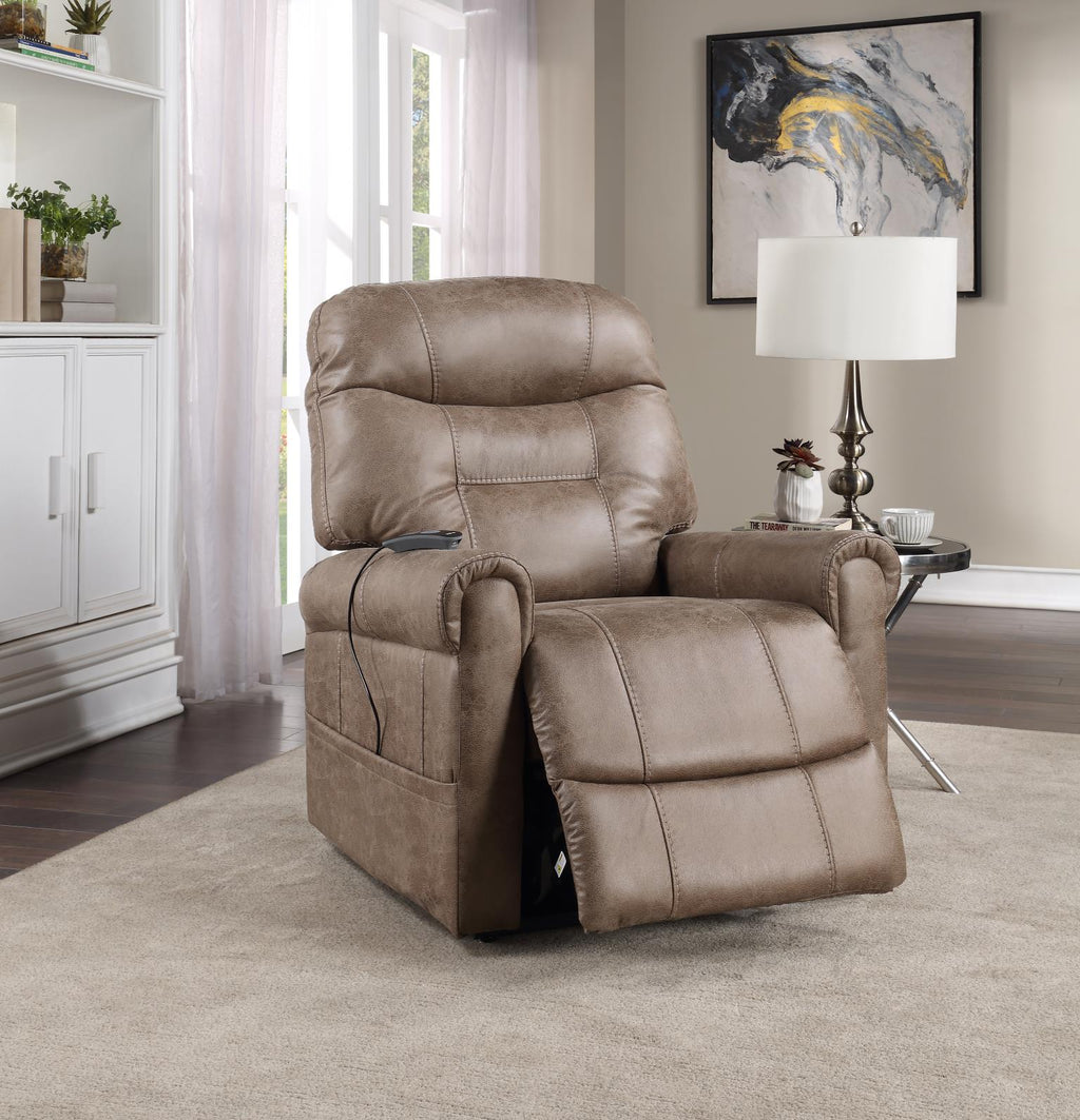 Power Lift Recliner with Heat & Massage – Camel Fabric, USB Charging