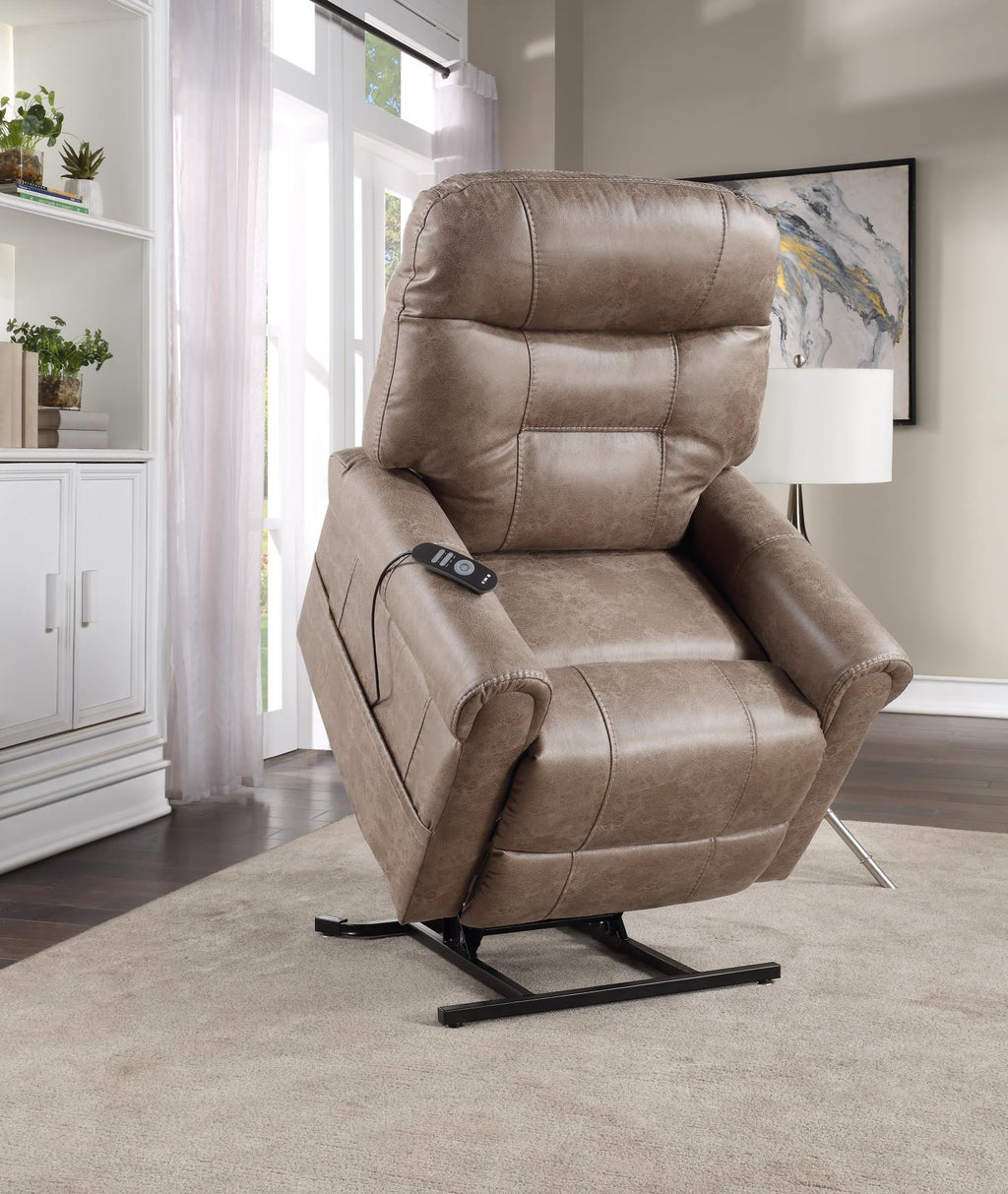 Power Lift Recliner with Heat & Massage – Camel Fabric, USB Charging