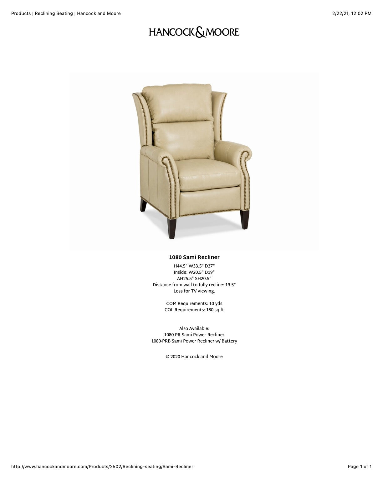 Wall-Hugger Leather Recliner – Custom Build, Maple Frame, Nailhead Trim